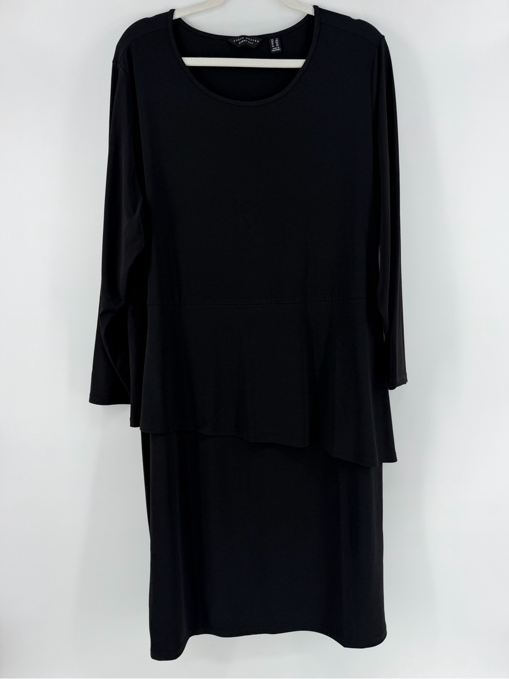 Susan Graver Every Day Liquid Knit Black Peplum Long Sleeve Dress, Women's 2X